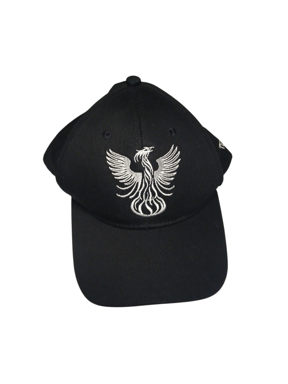 Black Baseball Cap with White Embroidered Phoenix